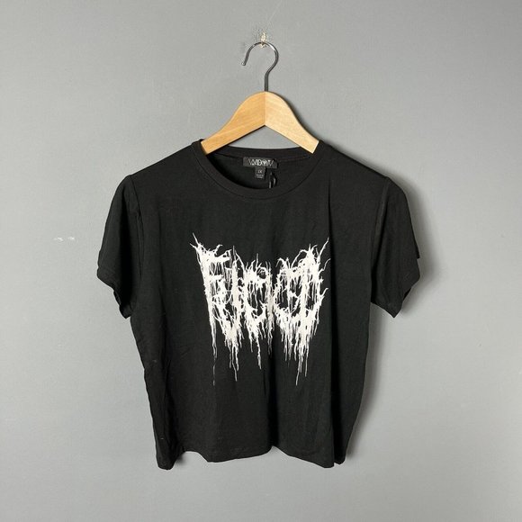 Dolls Kill Tops - NWT Widow Womens Plus Size 1X Black Baby Tee Crop Top Eff Everything Dolls Kill
